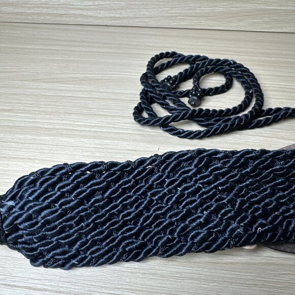 Vintage Statement Shell Braided Belt Womens Waist 80s 90s Boho Black Beaded - Picture 10 of 15